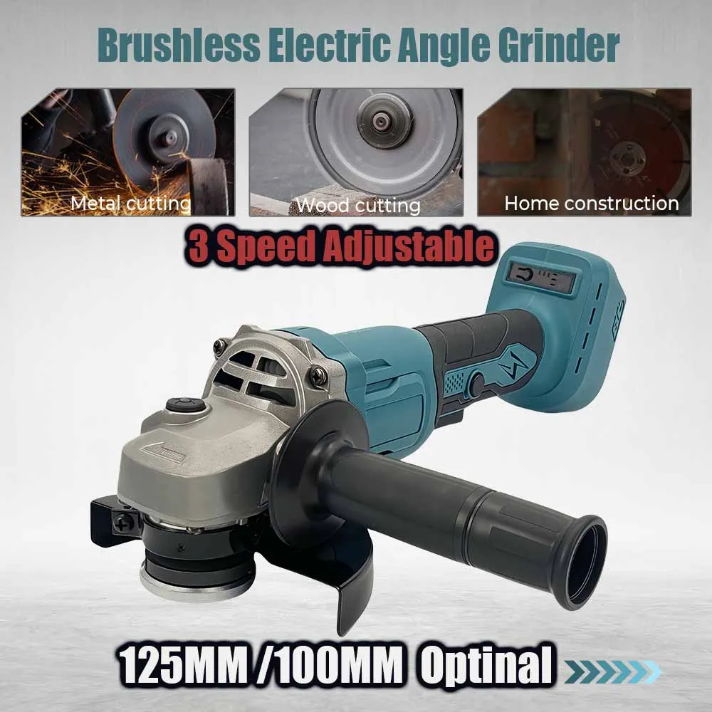

1000W Brushless Electric Angle Grinder 3 Speeds Adustable Cordless Angle Grinder Cutting Machine 100mm/125mm For Makita 18V-21V