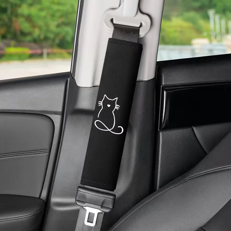 1Pair Embroidered Kitten Car Seat Belt Shoulder Pad Soft Textile Universal Ice Silk Cover Anti-Pinch Interior Safety Accessories