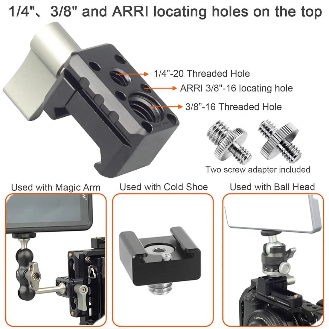 NATO Clamp Adapter Monitor Mount Quick Release NATO Rail Clamp with 1/4 and 3/8 Thread Holes for Camera Cage Handle Monitor