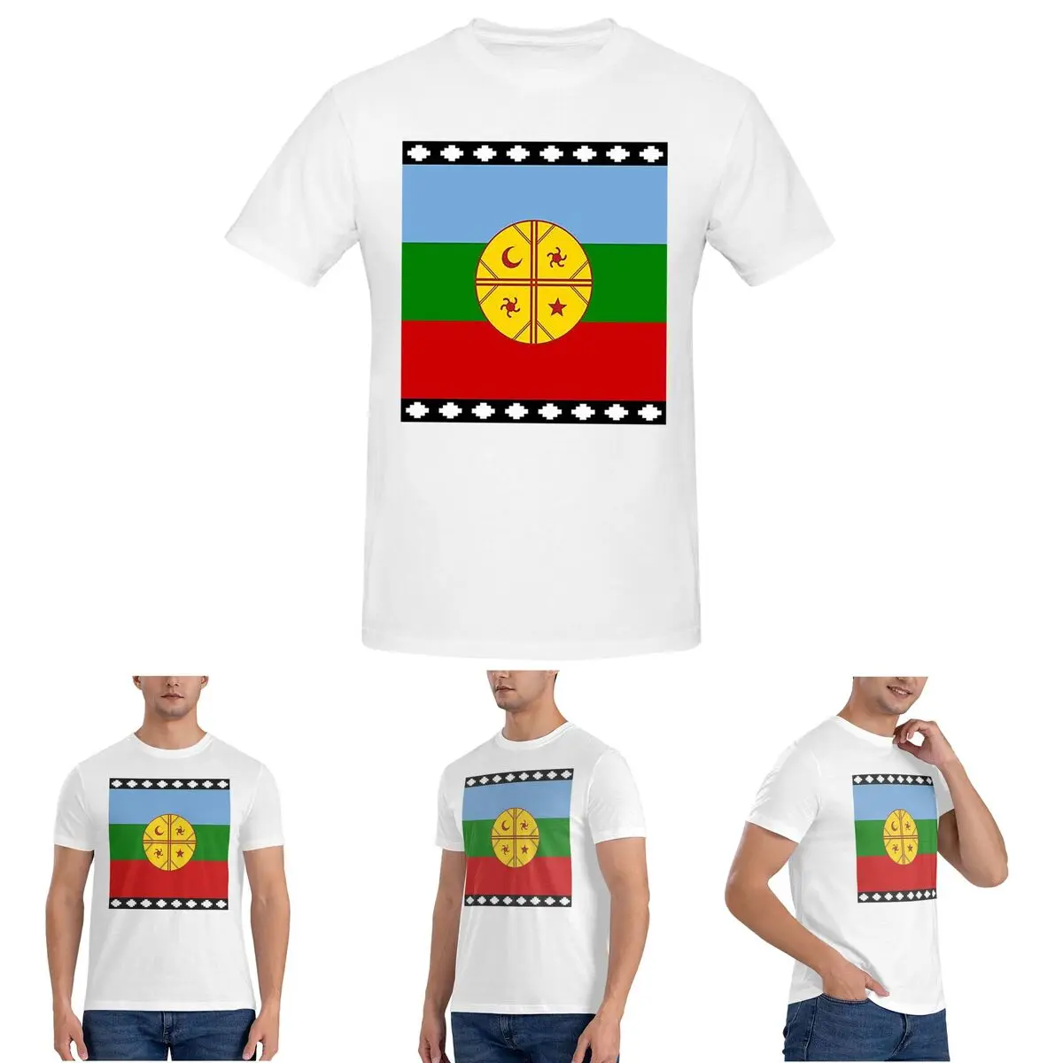 

Футболка Flag Of The Mapuches Bandera Mapuche для мужчин, хлопковые футболки больших размеров, мужские футболки с коротким круглым вырезом, летняя одежда, топы