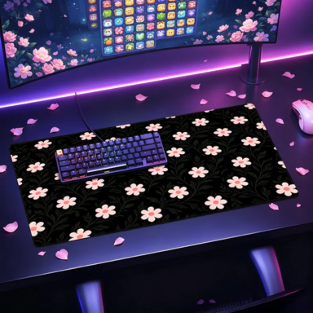 Red Tomato Desk Mat, Black Sakura Floral Mouse Pad, Blue Cloud PC Accessory, Yellow Bear Office Mat, Pink Leopard Mouse Pad.