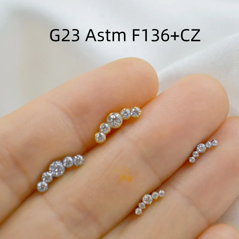 

10pcs Body Jewelry 16G All G23 Titanium Clear 5 CZ Gems Lip Labret Bar Ear Helix Tragus Rook Bar Body Piercing Jewelry New Shine