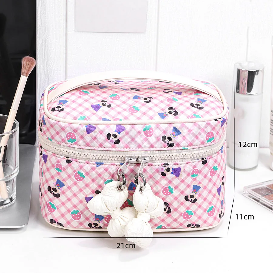 Cotton Bow Makeup Bag for Women Nylon Quilted Travel Cosmetic Bag with Zipper Sweet Aesthetic Toiletry Bag Skincare Storage Bags