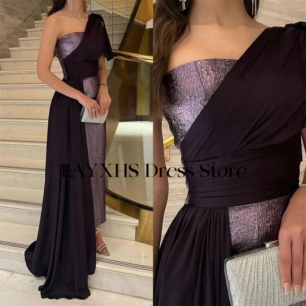 LAYXHS Elegante One-Shoulder-Abendkleider, glänzende Meerjungfrau-Falten-Abschlussballkleider für Damen, maßgeschneidert
