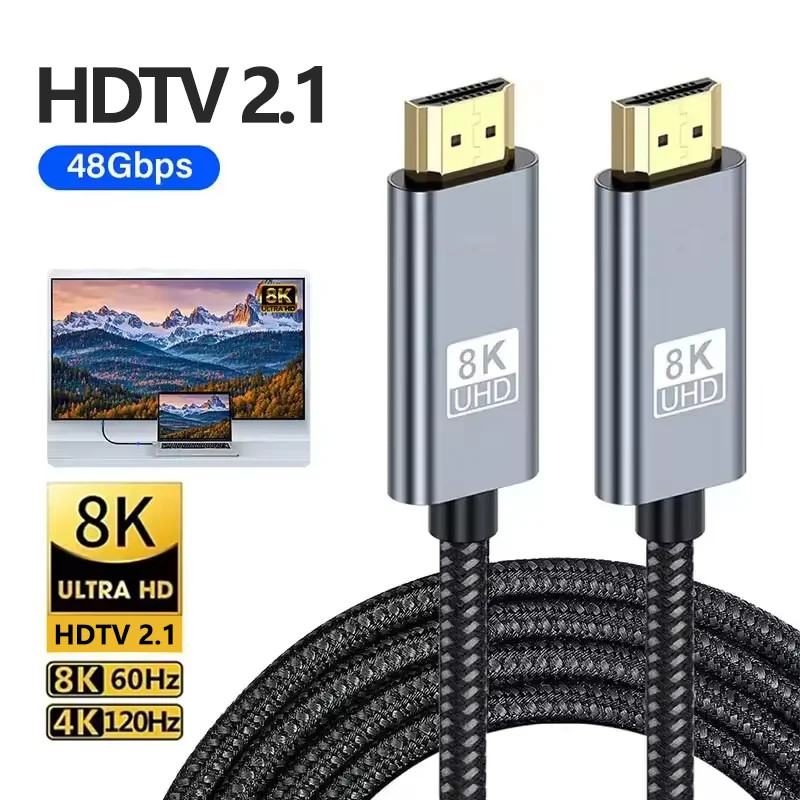 Cable HDMI 2,1 de 8K, 8K@60Hz, 4K@120Hz, 48Gbps, adaptador UHD HDR, Cable Compatible con HDMI para PS4, portátiles, proyectores HDTV, 1M, 2M, 3M, 5M, 7M