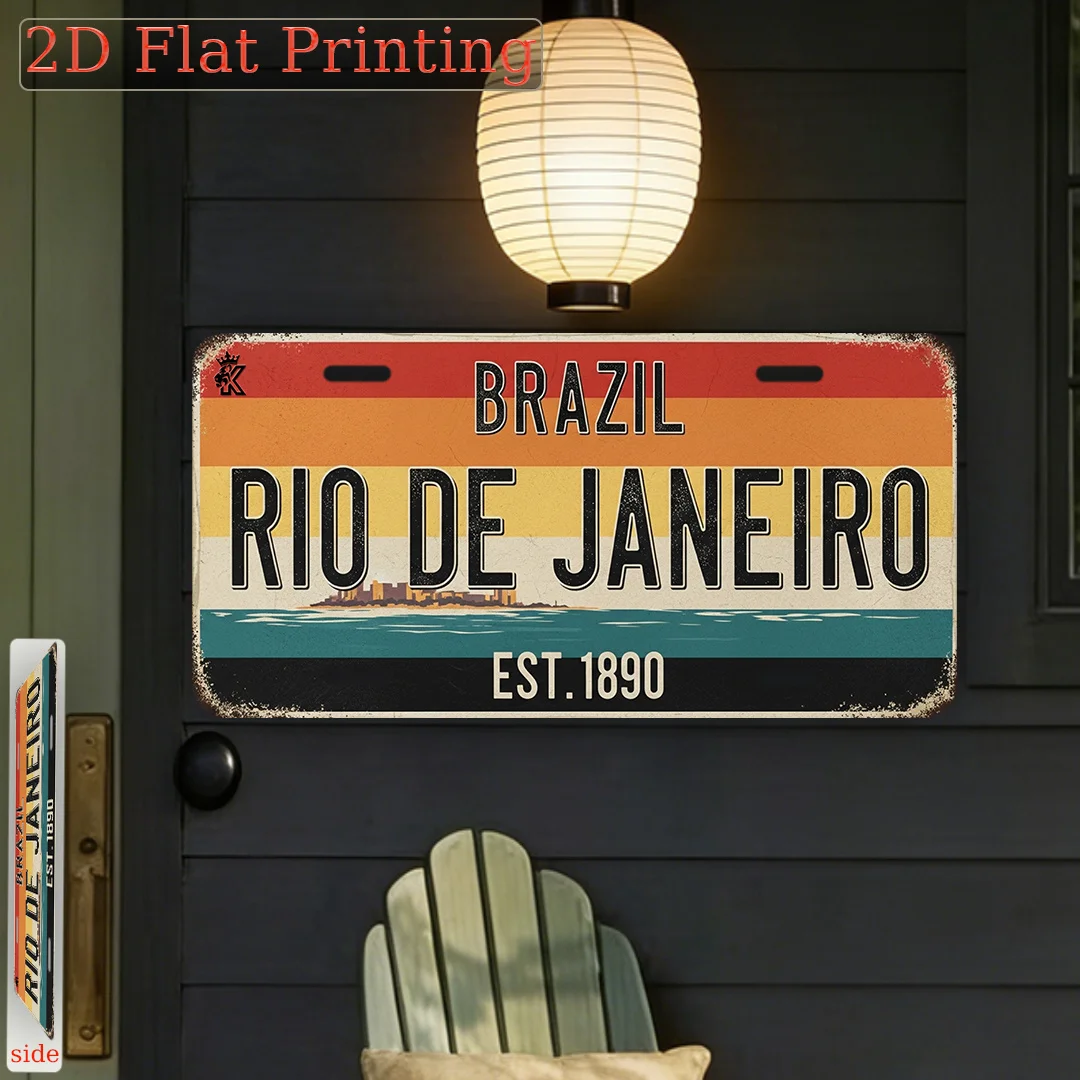 2D Flat Printing, Single Piece, Vintage Sign, Decorative Plaque And Ornament, Retro City Sign from Rio De Janeiro, Vintage Home