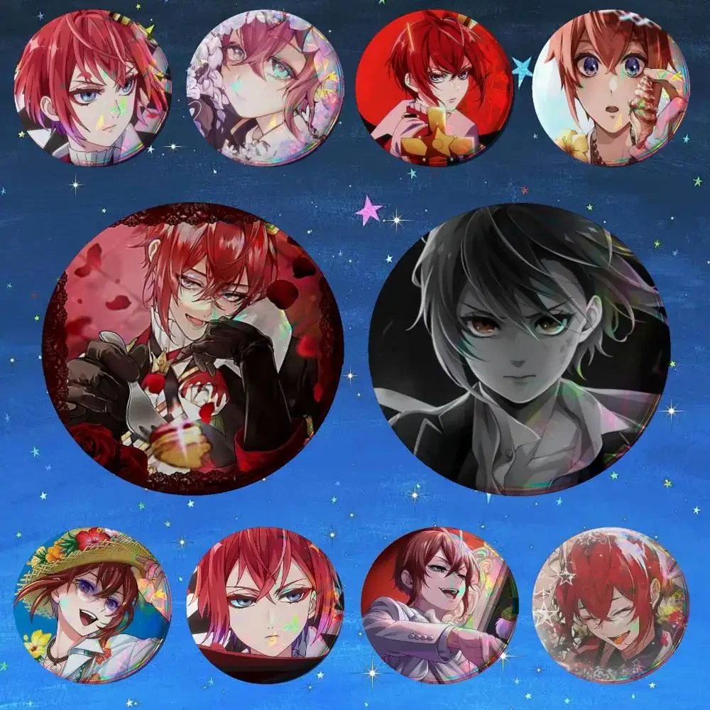 Cartoon Game Twisted-Wonderland Riddle Rosehearts Badge Tinplate Meme Round Brooch For Hat Bag Creative Lapel Jewelry