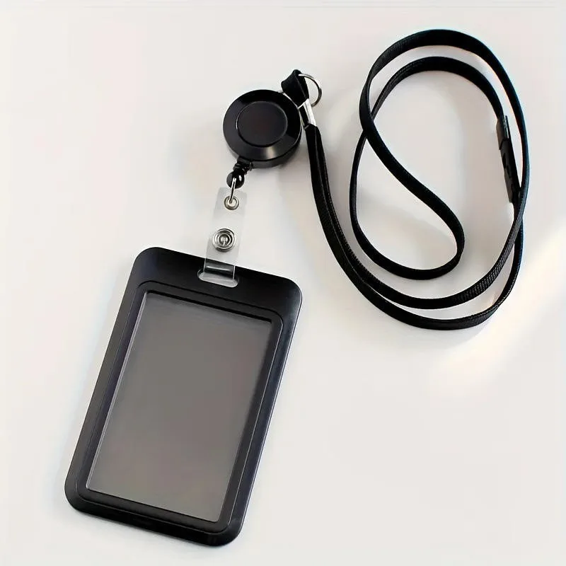 

Adjustable ID Card Holder With Black Retractable Lanyard Snap Hook - Badge Reel Neck Strap Keychain Accessory Gift 1/2/3/4/5 PCS