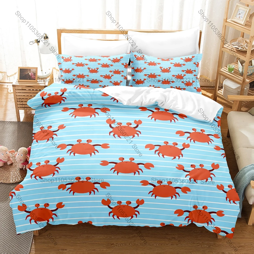 Striped Anime Crab Three Piece Bedding Luxury Comfort Set with Queen King Double Pillowcase Hip hop high aesthetic value 2026
