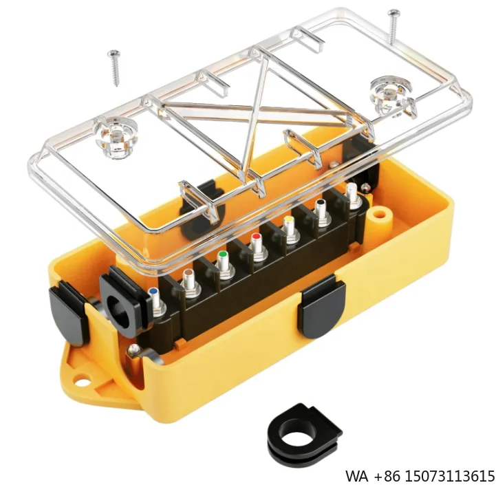 7ウェイ-トレーラー配線ジャンクションボックス-クリアカバー付き-カラーコード付き7ピン端子スタッド-rvキャンピングカー配線再配線用