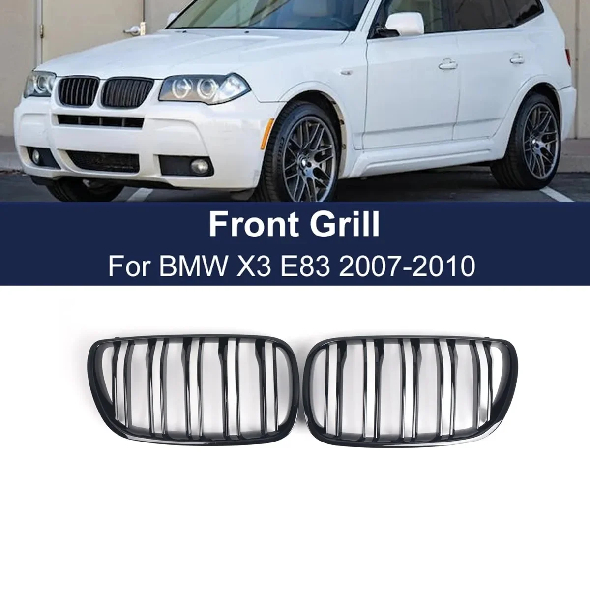 

Pair Car Front Kidney Grille Grills For BMW X3 E83 Diesel Petrol SUV 2007-2010 Glossy Black Double slat Hood Grill Racing Grills