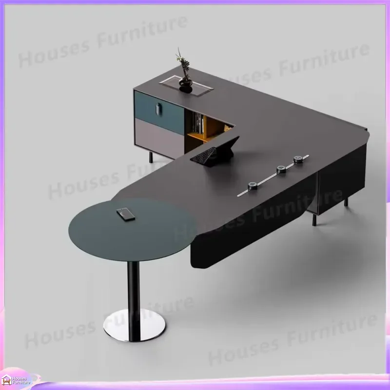 Modern Executive Desk Black Wood Office Furniture High End Manager Table Large Computer Workstation for Home Office Boss Desk