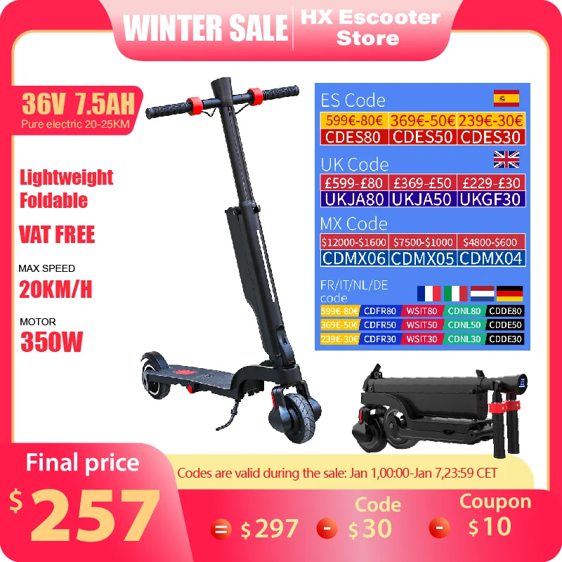 HX X6 Electric Scooter Adult 350W 7.5AH 36V 25KM/H Foldable Electric Kick E Scooter 5.5 inch Wheel EScooter For Adult Children