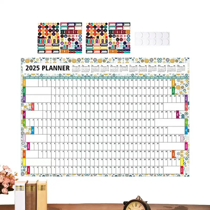 Wandkalender 2025 Jaarlijkse Planner 12 Maanden Wandkalender Jaarlijks Muurplanner met Sticker voor Home School Company