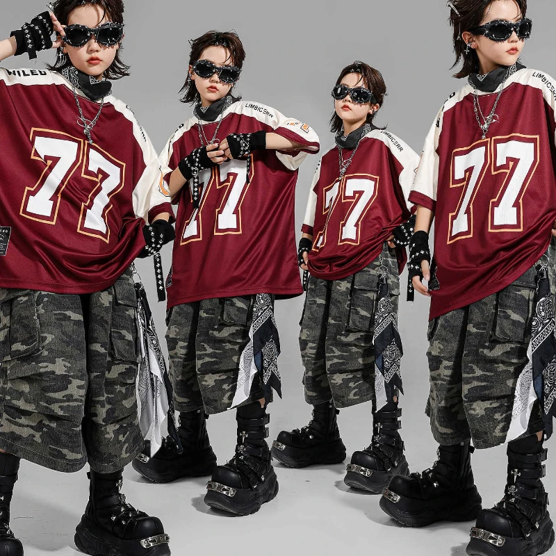Nuovi ragazzi Street Dance Costume Moda Abbigliamento Hip Hop Nuova maglietta allentata Pantaloncini mimetici Vestito Ragazze Kpop Jazz Dance Performance Wear