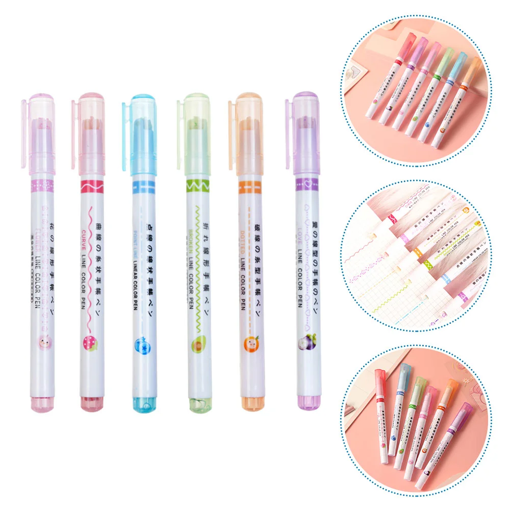 

6 Pcs Linear Highlighter Highlighters Bulk Kawaii School Supplies Book Fancy Markers Roller Pen Pens Erasable