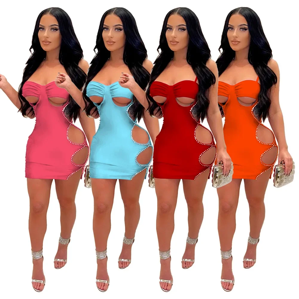 Mulheres sexy noite festa clube buraco midi vestido 2025 novo verão cinta de espaguete rendas até lado cortar bodycon mini vestidos