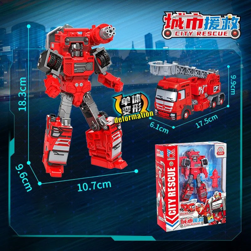 

5 in 1 Fire Truck Transformation Team Combined Figure Kids Transformation Robot Toy Plastic Model Edition Children's Gift