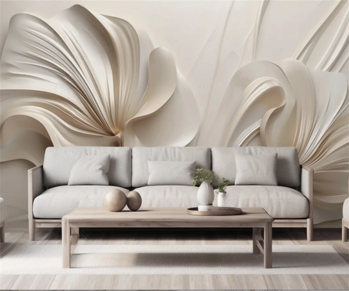 Custom size mural 3D relief plaster flower leaf wallpaper home decoration living room bedroom decorative painting 3d wallpaper