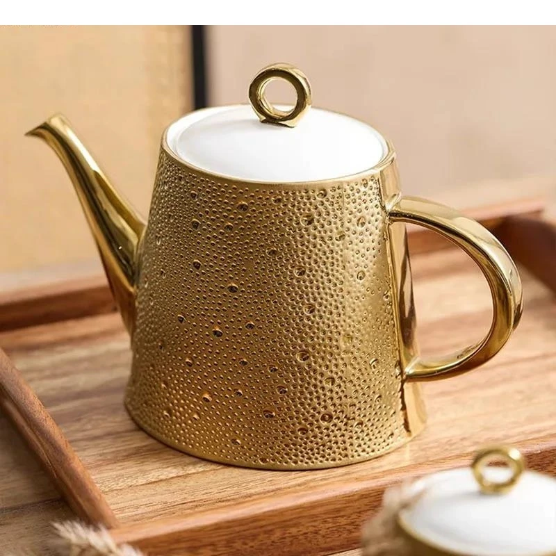 

Meteor Shower Bead Dot Ceramic Tea Pot Gold Painted Candy Can Nut Household Luxury Afternoon Coffee