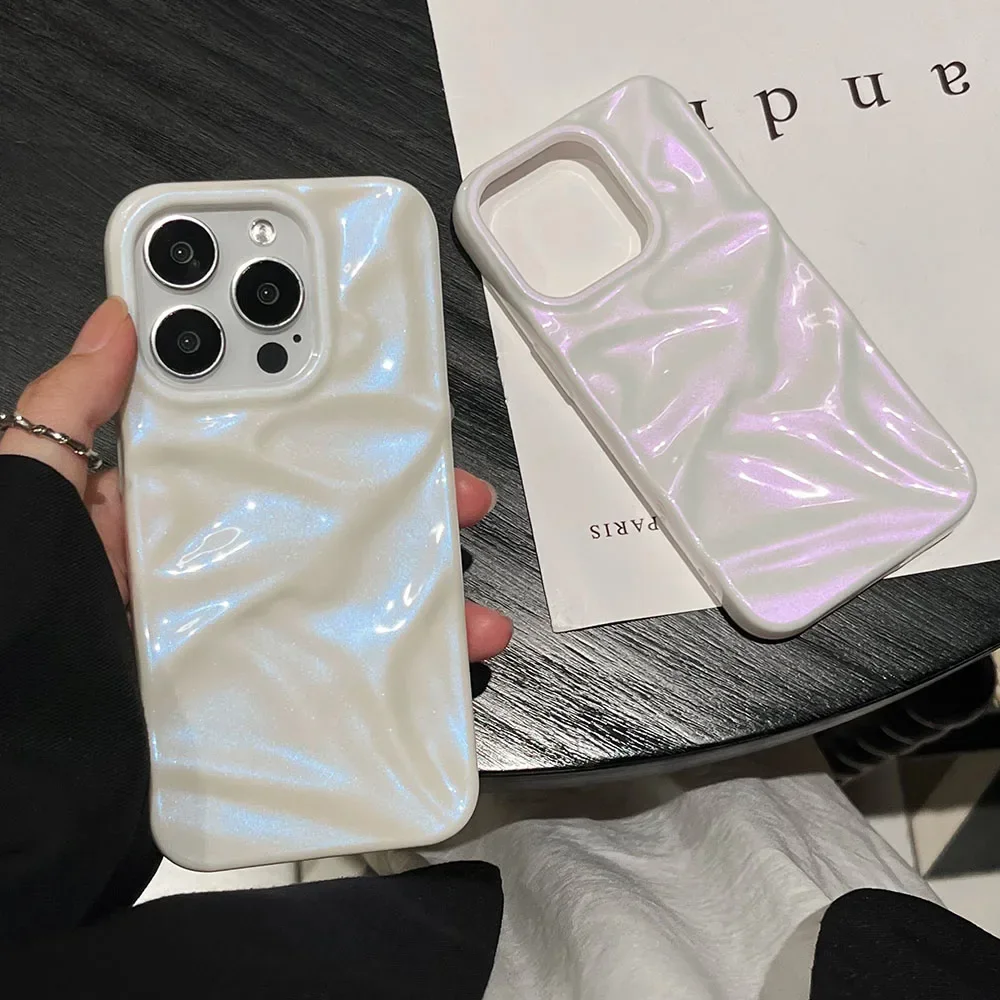 Wrinkled Laser Purple Blue Phone Case For iPhone 16 15 14 Plus 13 12 Pro Max 11 16Pro Soft TPU Shockproof Back Cover Funda Coque - Image 5