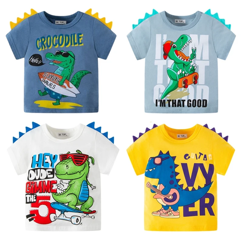 Camiseta de algodão de manga curta infantil, camisa de bebê, blusa infantil estampada para carro, casual, verão