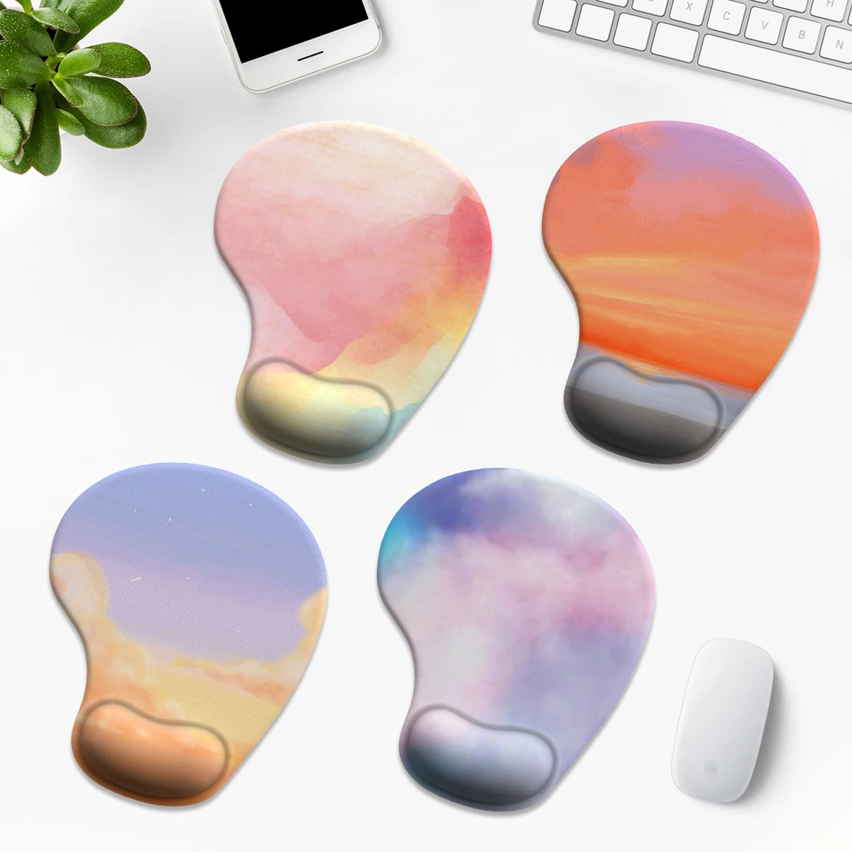 1pc Colorful Oil Painting of the Sky Mouse Pad Ergonomic Soft Anti-Slip Wrist Rest Support Mat Computer Mouse Pad For Office PC