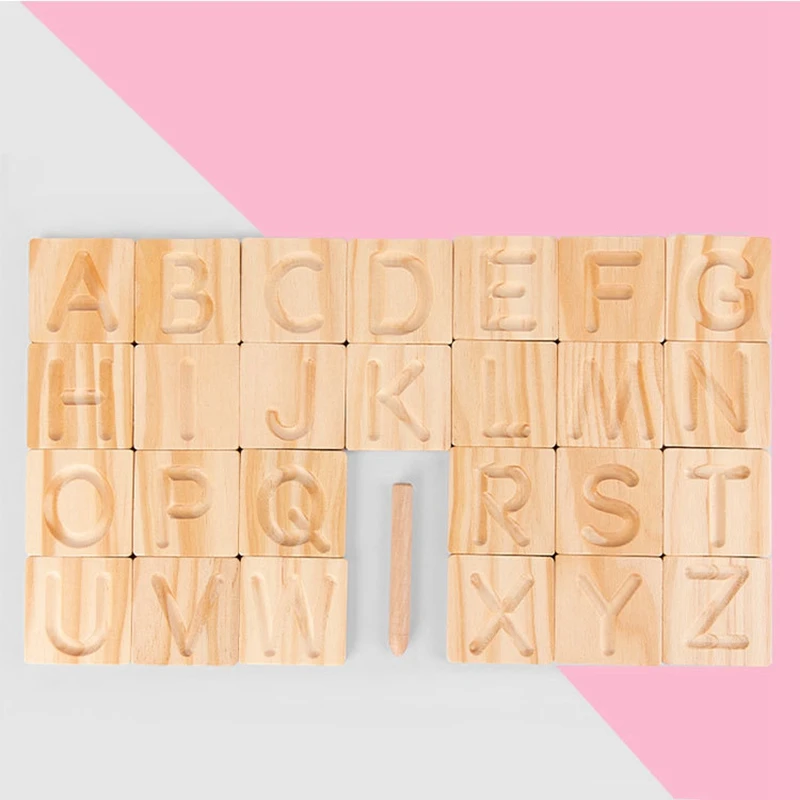 Early Educational Toys Wooden Grooved Calligraphy Board English Alphabet Practice Learning Toy For Kids