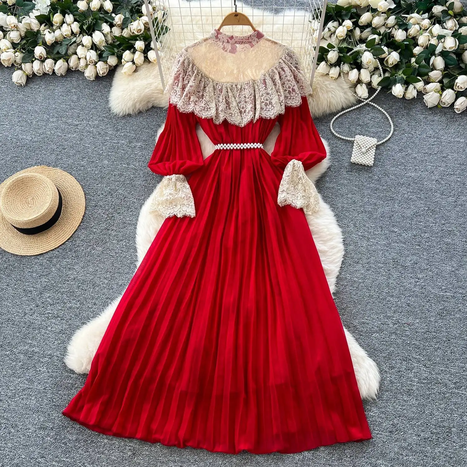 Elegancka sukienka w stylu vintage z seksownymi łańcuszkami, rękawami typu lampion, w stylu koreańskim, boho, sukienka letnia, odzież damska, długa sukienka.