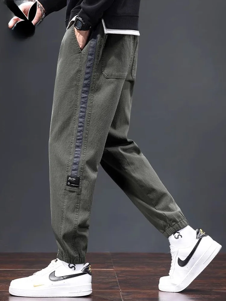 

Мужские повседневные брюки, весна 2024, модные рабочие брюки свободного кроя с эластичной резинкой на талии, молодежные стильные брюки-карго