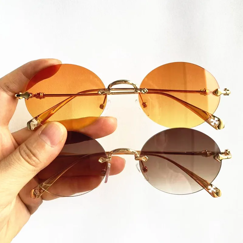 

Punk Sunglasses Fashion Anti-UV Spectacle Oval Sun Glasses Alloy Temples Eyeglasses Rimless Google Ornamental