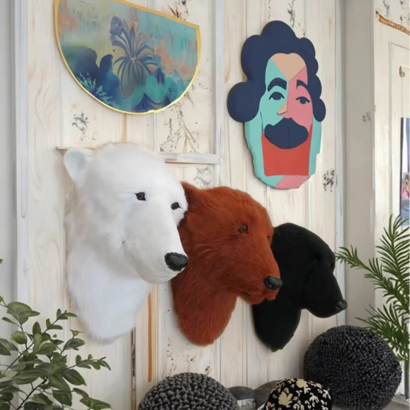 Customizable hand-realistic faux fur bear head wall hangings | Rustic animal trophies for home and office decor