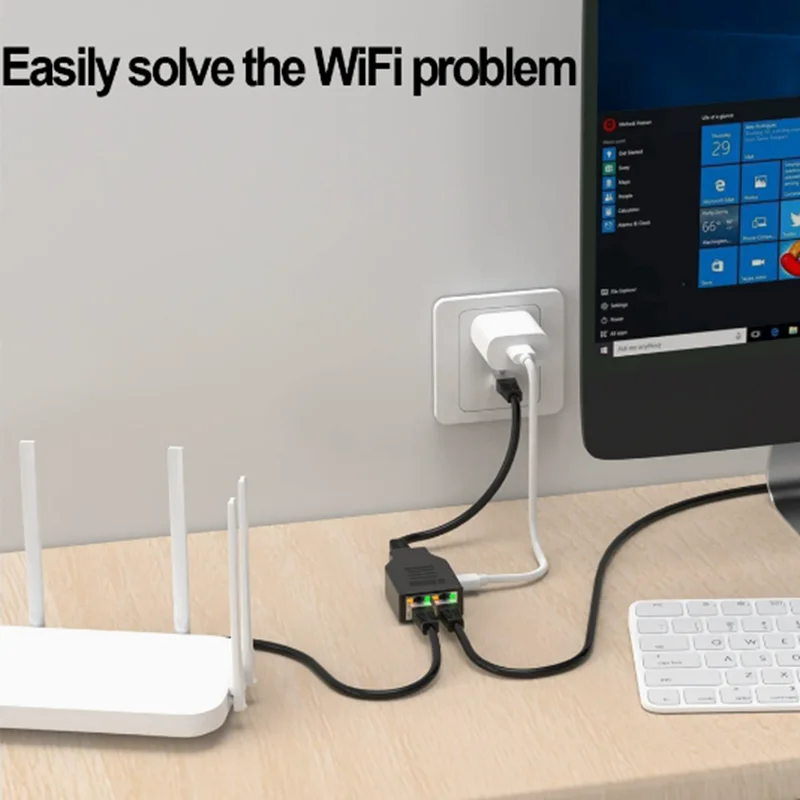 Powered by Tyoe-c RJ45 Internet Splitter 1000Mbps Network Hub, RJ45 Adapter for Cat 5/5e/6, Connects 2 Devices Simultaneously