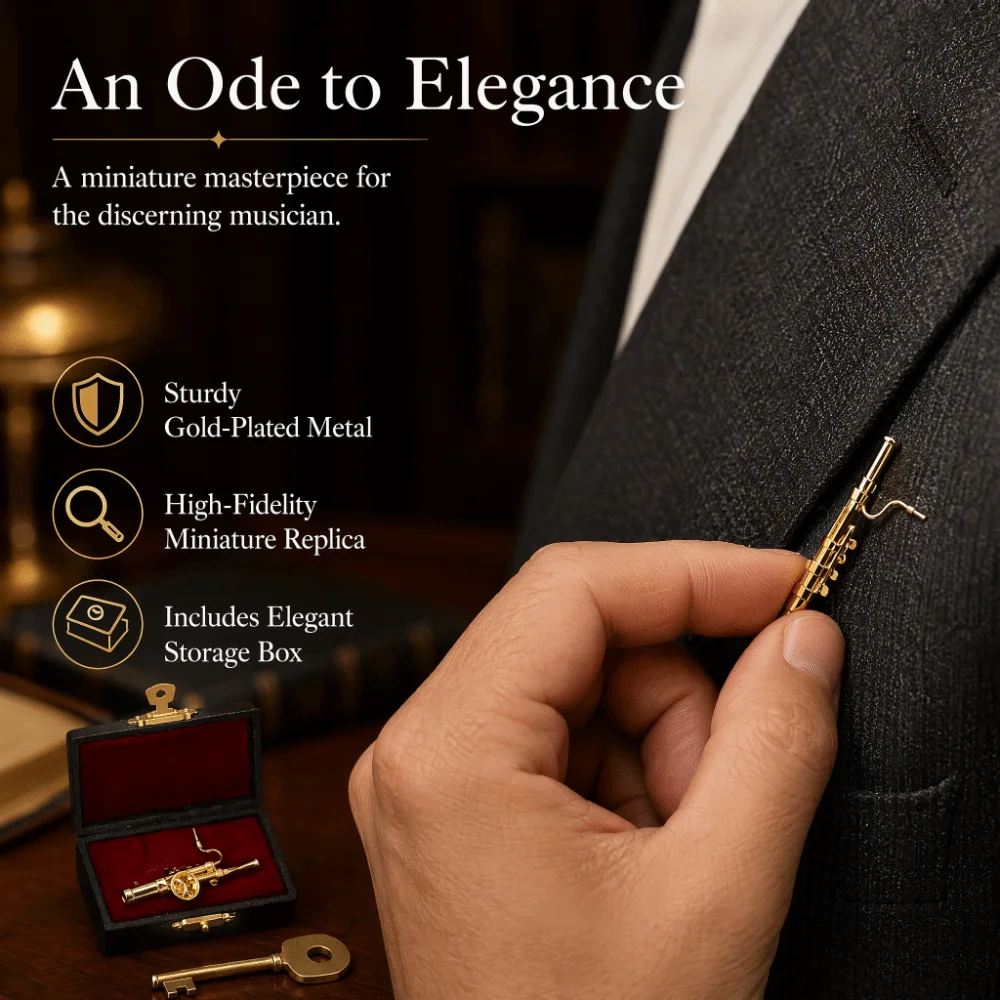 2pcs Metal Miniature Basson Model Red Velvet Lined Case High Simulation Metal Basson Model Gold Lapel Pin Brooch