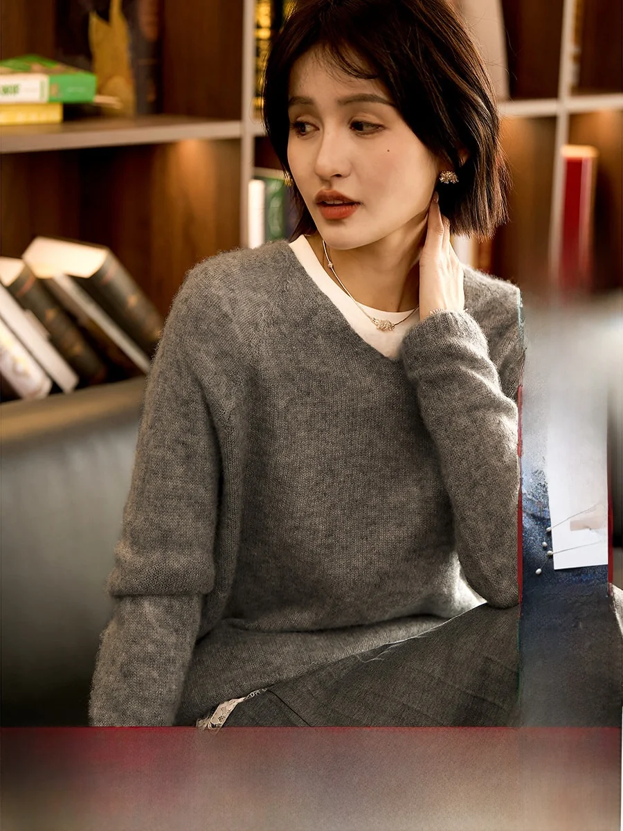 

Шелковый свитер Camere V-Ne, женский круглый трикотаж Ne, осенний новый свитер для поездок на работу, длинный све, обычная длина