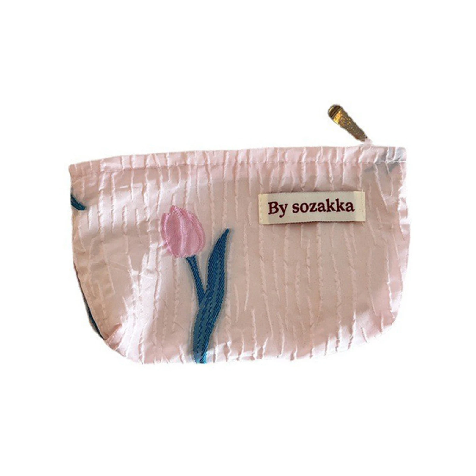 Bolsa de maquiagem estética com flores, bolsa de maquiagem fofa com zíper, presente de aniversário para mulheres e meninas