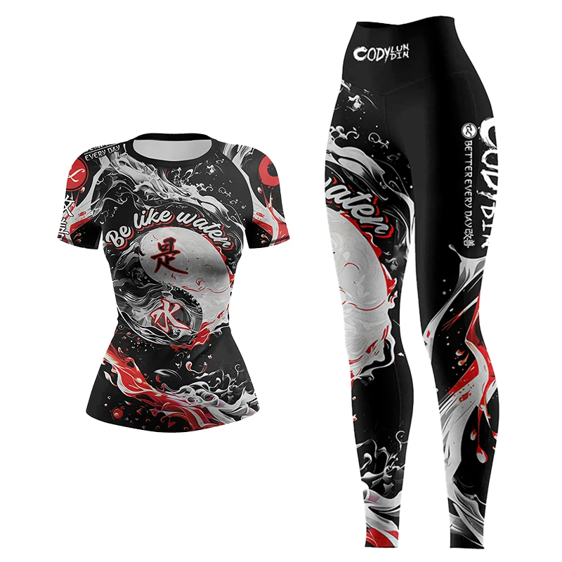 Cody Lundin Jiu Jitsu Rashguard MMA T-shirt +Pant Women 4PCS/Set Gym Running Grappling Bjj Boxing Sport Muay Thai Shorts Fitness