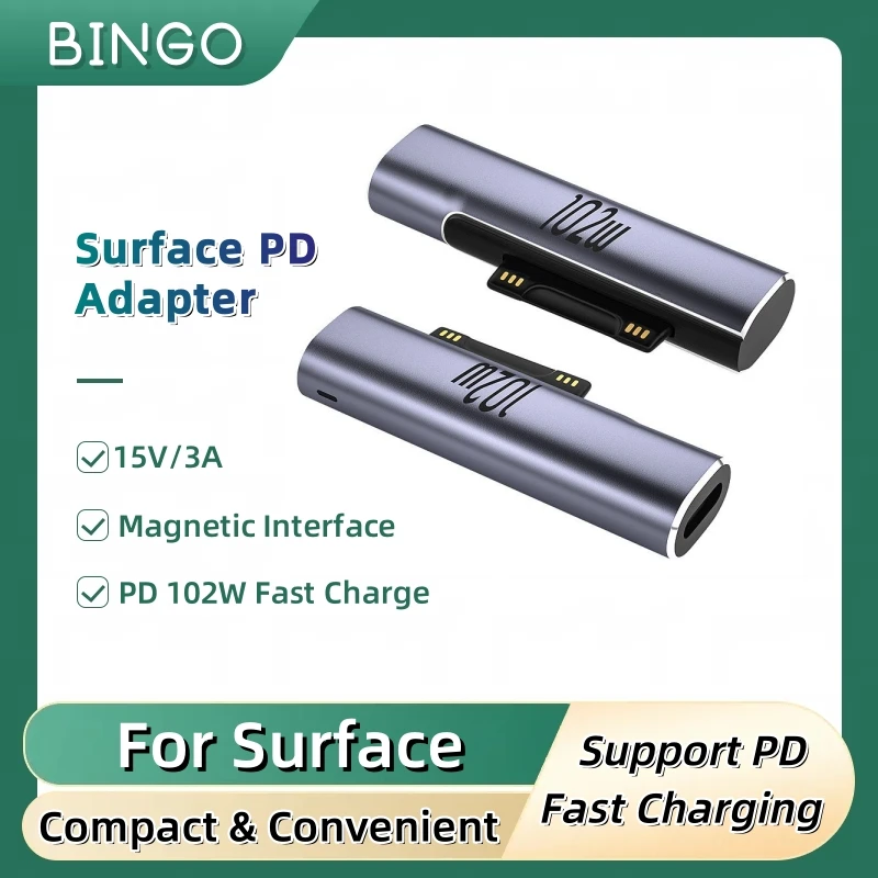 

Type-C to Surface PD 102W 15V3A Charging Adapter Compatible With Surface Pro 7/6/5/4/3 Surface Laptop3/2/1 Surface Book & Go