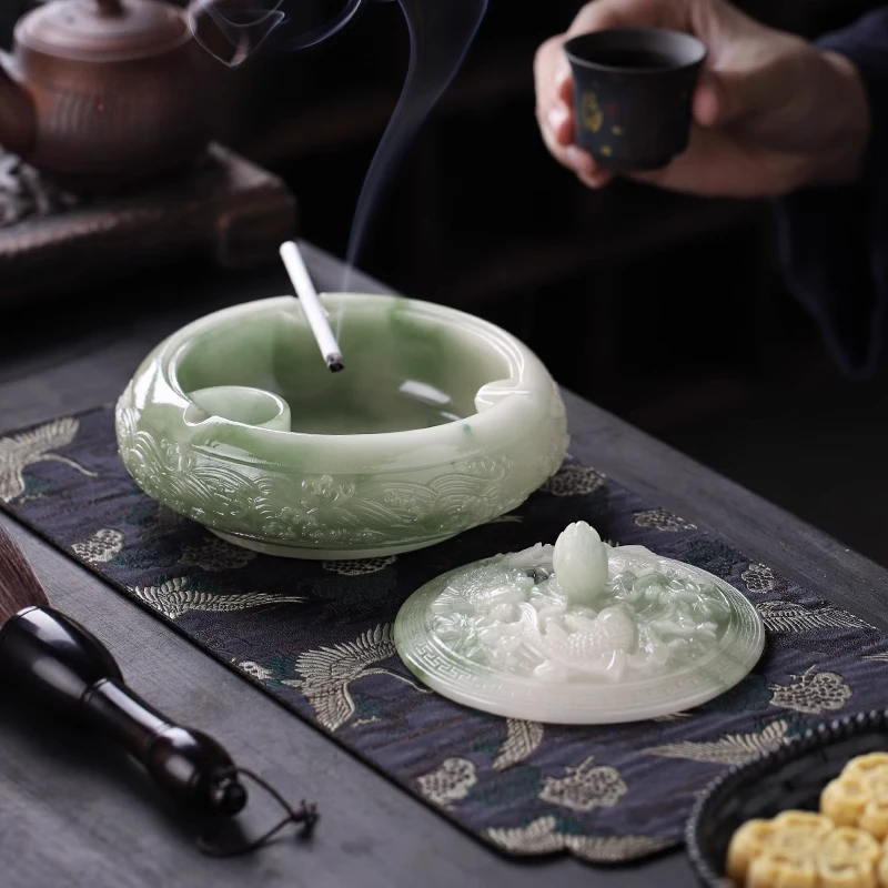 

New Chinese-style relief large ashtray with cover anti-fly ash creative personalized home living room ornament
