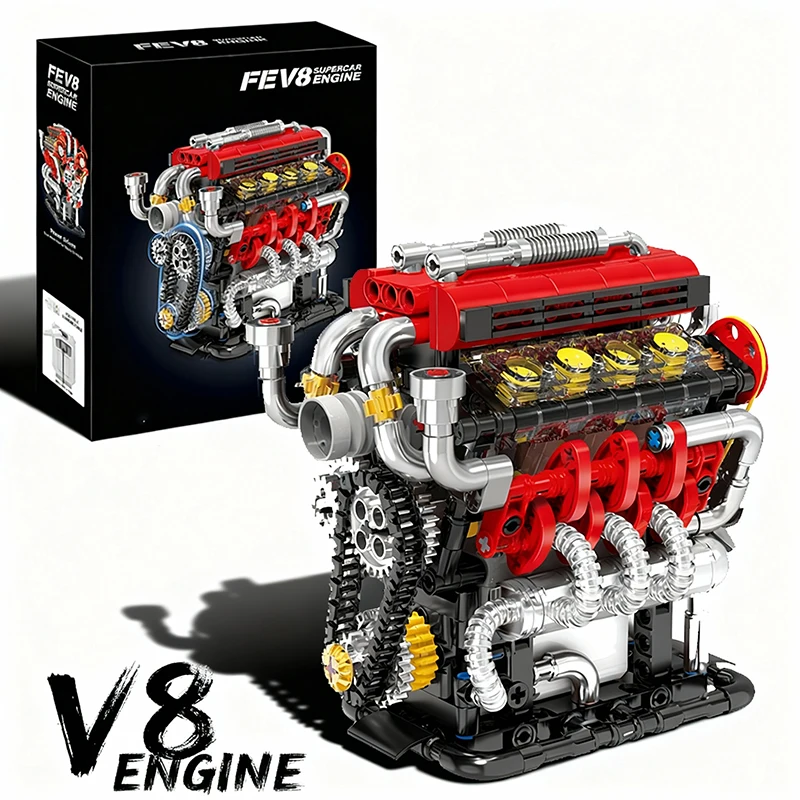

Super Cars V8 Machine Building Blocks Sets Motorized Engine Bricks Model Festival Gifts for Boys Kids Adult DIY Technical Toys