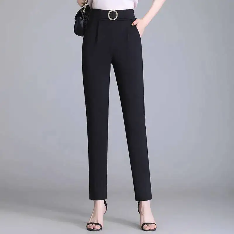 Women Pants Elastic High Waist Suit Pants Female Casual 2025 Korean Fashion Solid Color Office Lady Harem Trousers