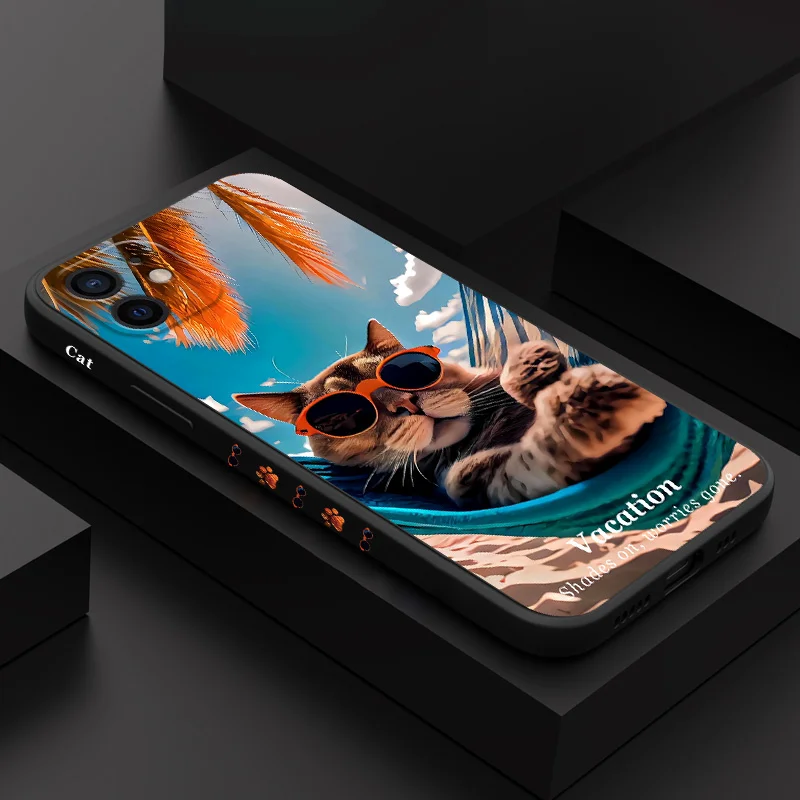 

Vacation Cat Phone Case For iPhone 12 11 X XR XS 8 7 SE2 Plus Pro Max Mini Silicone Cover