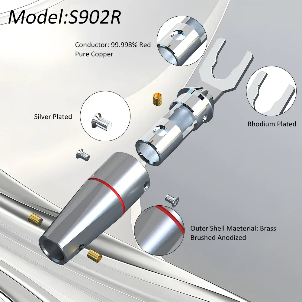 Monosaudio S902R/G  High Quality Y Spade Connector Pure Copper Rhodium/Gold Plated Spade Banana Connector DIY Speaker Cable