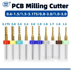 Juego de fresas de carburo de PCB, fresas de 0,6-1,5mm, vástago de 3.175mm, cortador de maíz crudo para placa de circuito