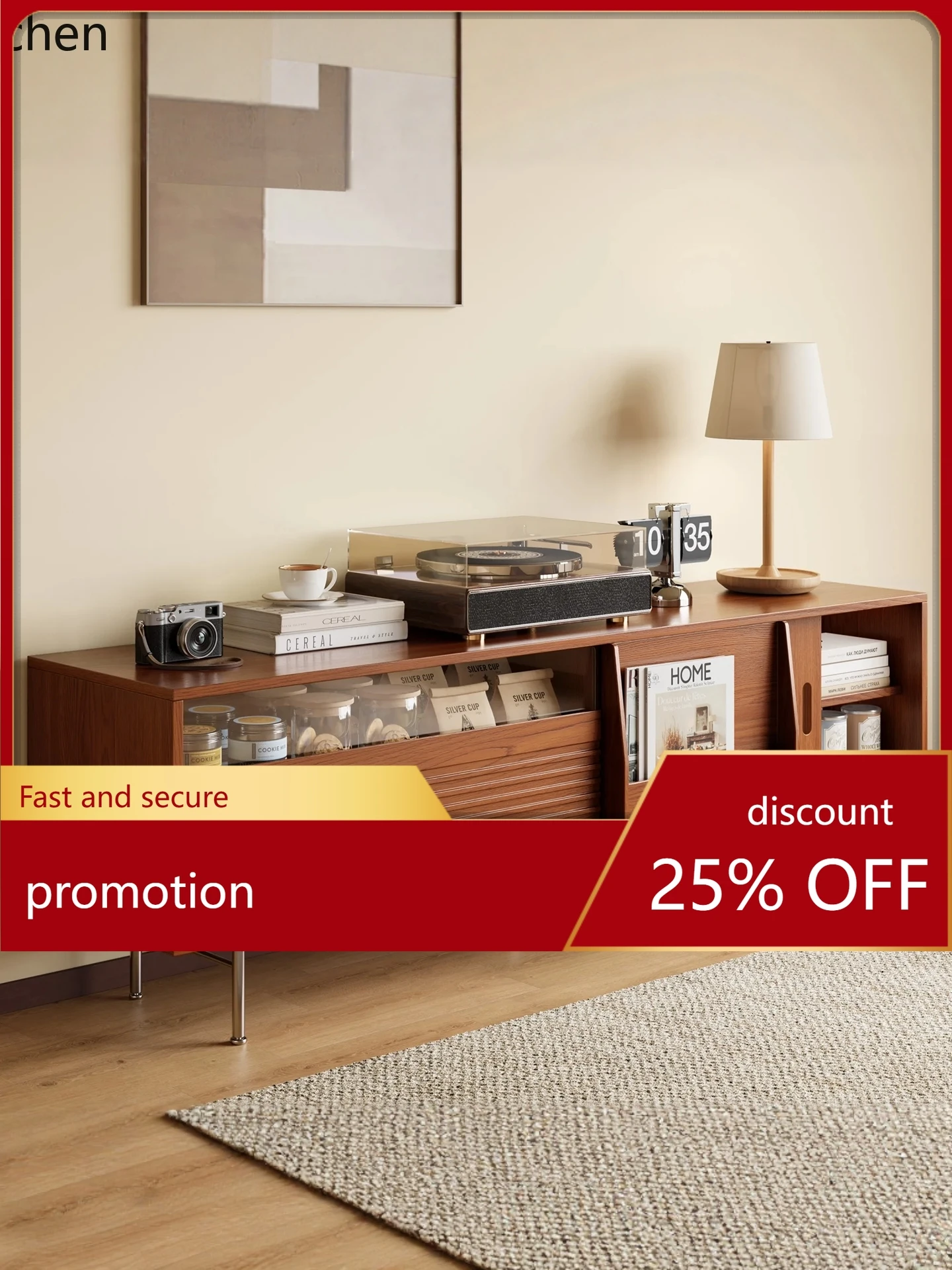 

HT Vintage Style Solid Wood TV Cabinet Wall-Mounted Decorative Glass Drawer Display High-Leg Cabinet Entryway Storage Cabinet