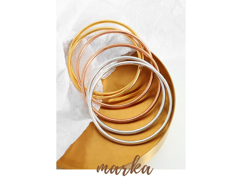 3 Teile/los Nicht Verblassen Edelstahl Armband Armreifen Für Frauen Einfache Stil Vergoldet Wasserdichte frauen Armbänder Armreif – Detail 1