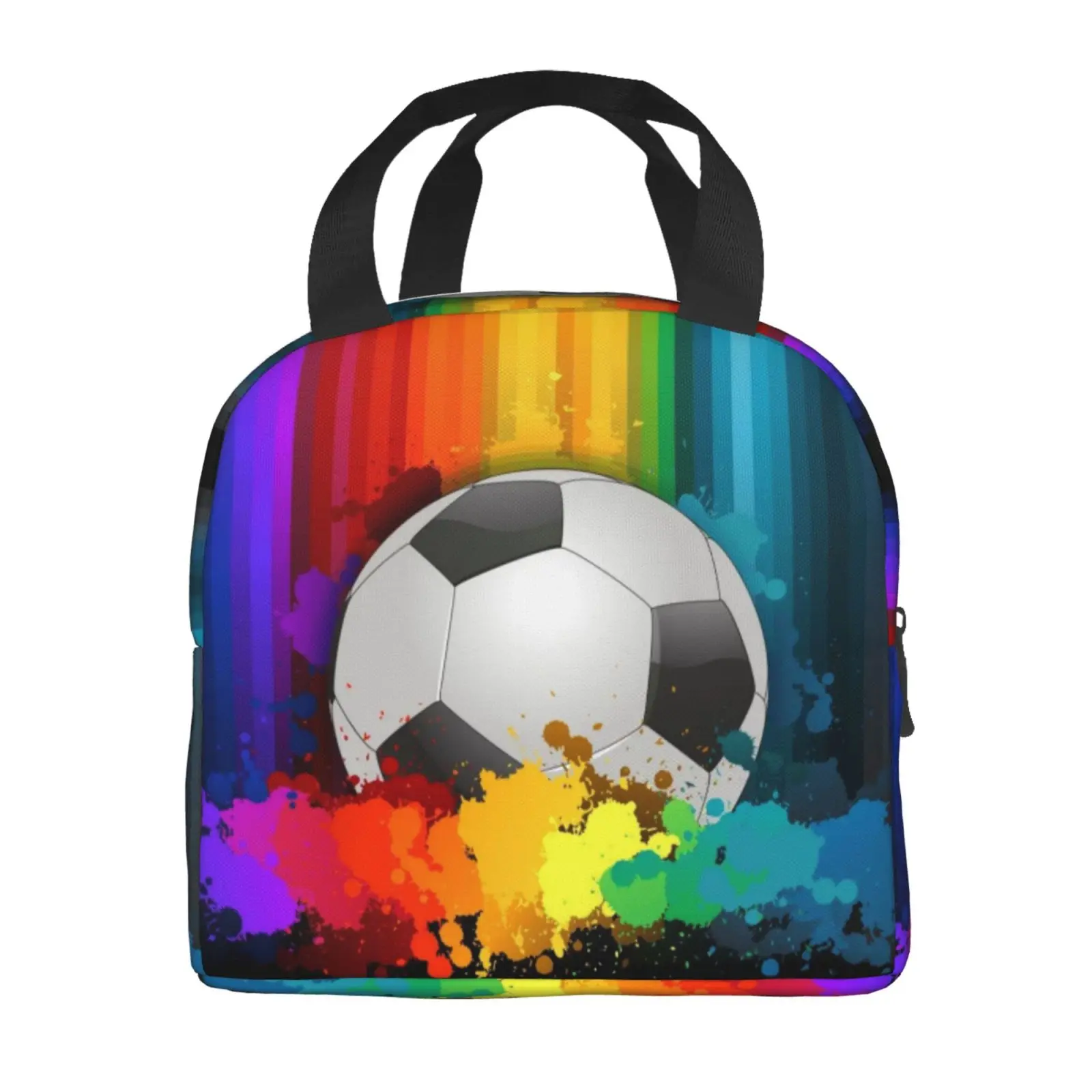 Soccer Soccer Ball Flames Thermal Insulated Lunch Bag Men Football Sport Portable Lunch Tote for School Travel Storage Food Box