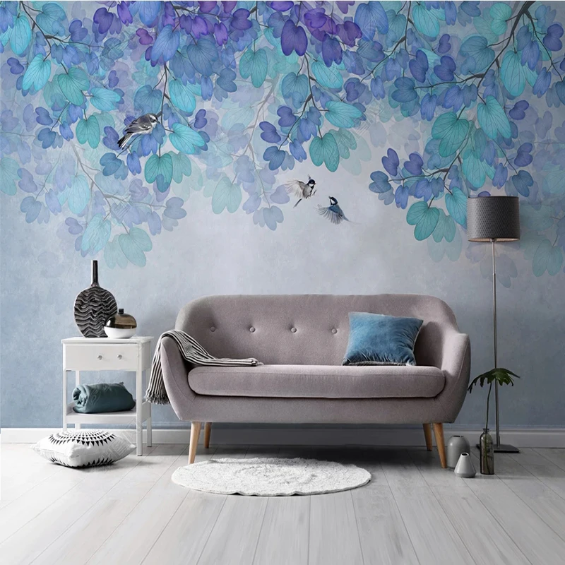 

Custom Mural 3D Nordic Romantic Blue Dreamleaf Forest Wallpaper For Bedroom Walls Living Room TV Background Home Decor Sticker