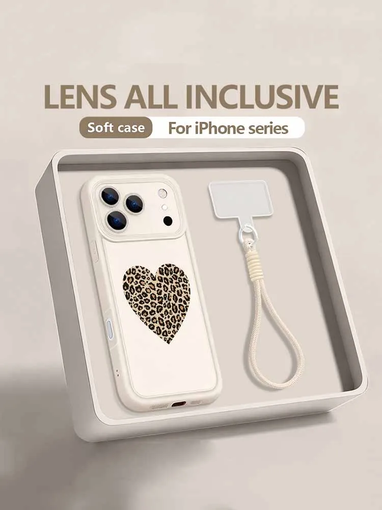 Leopardenmuster Herz-Print Lanyard Handyhülle für iPhone 18 Pro 18 17 16 14 15 13 Pro Max 17e 16e 11 TPU Weiche Handgelenkschlaufe Hülle