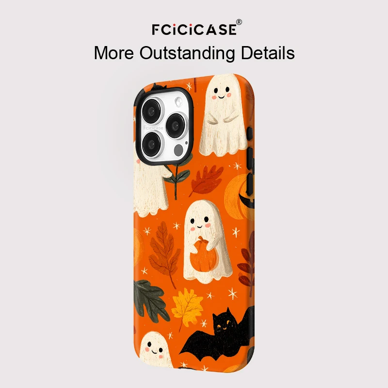 FCICICASE 할로윈 호박 폰 케이스 (아이폰 16, 15, 14 플러스, 13, 12, 11 프로 맥스용) 마그네틱 맥세이프 무선 충전 하드 커버